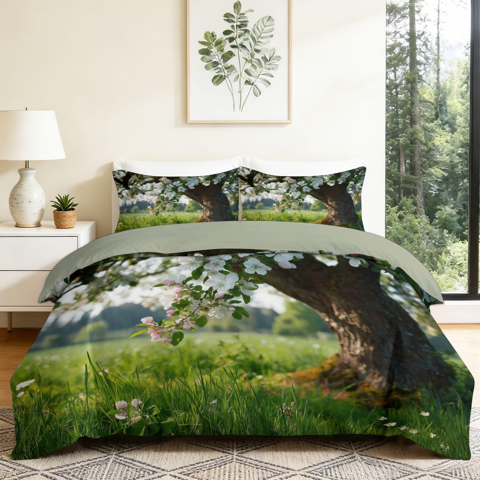 Parure de lit gris vert pour une chambre parentale apaisante