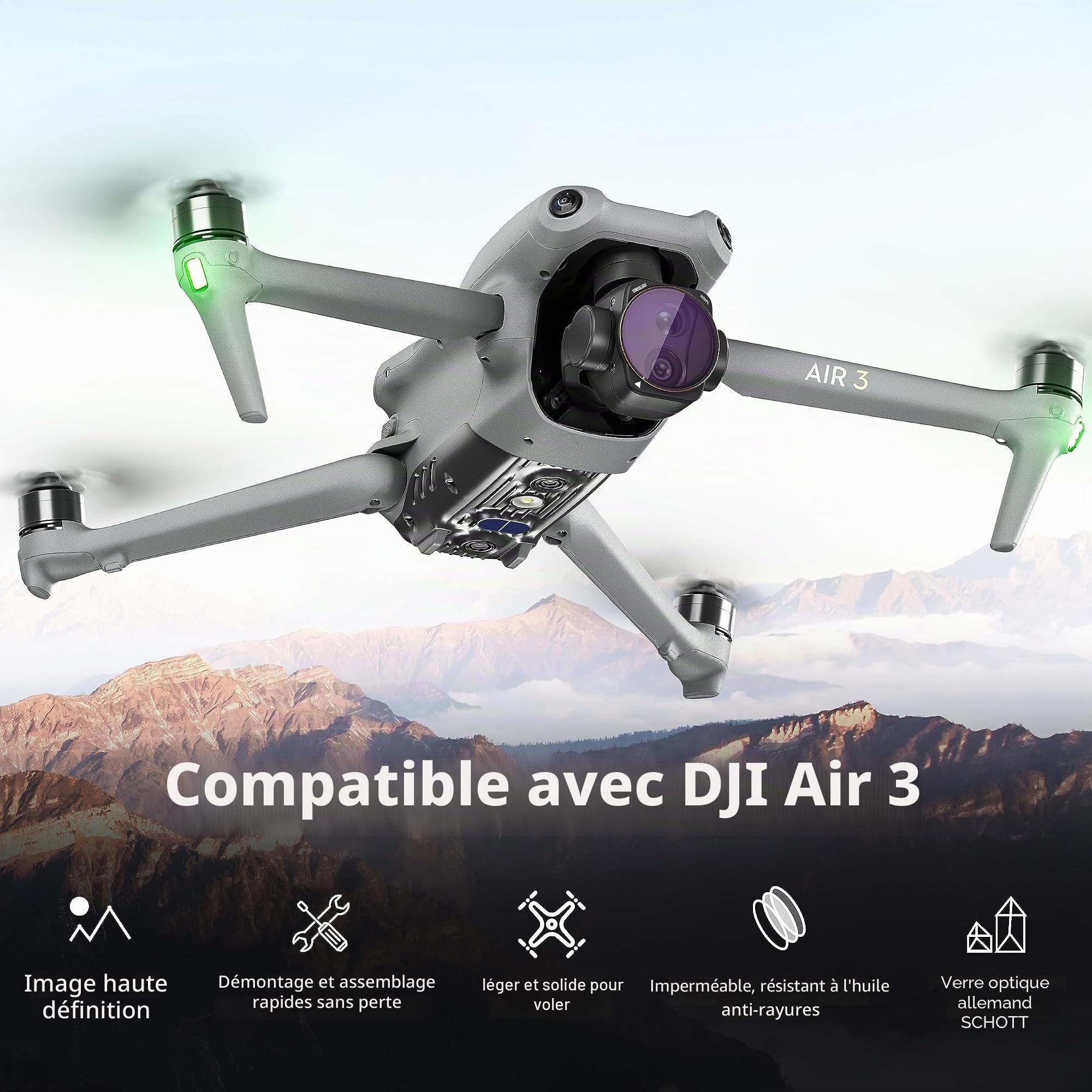 STARTRC Lot de 4 filtres ND/PL pour DJI Air 3 Accessoires, Verre HD Multicouche, ne supprime Pas Les Points de Couleur et l'éblouissement, ND8/PL ND16/PL ND32/PL ND64/PL Version Aluminium