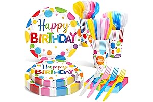 Rainbow Polka Dot Birthday Tableware Set for 24 Kids