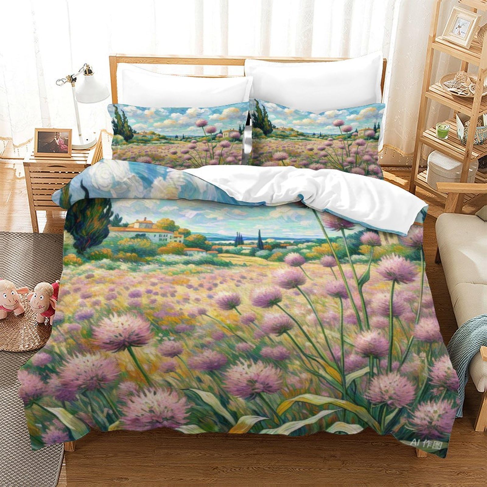 Housse de couette verveine 3D zippée pour en finir avec la couette qui glisse