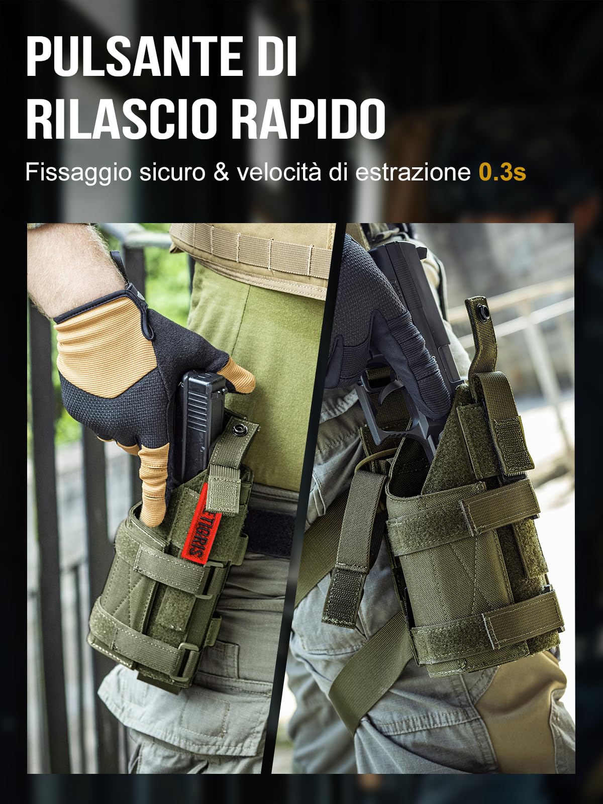 OneTigris Fondina Pistola Universale MOLLE – Compatibile con 17/19/20/21, Nylon 1000D, Regolabile (Destrimani) Fondina Cosciale & da Cintura per Softair, Paintball e Addestramento Tattico