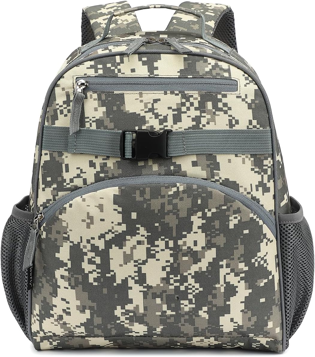 FlowFly Kids Backpack for Toddler Boys Girls, Simple Lightweight Bookbag for Daycare Kindergarten Elementary School Travel, Small Modern Bag (Medium 15''), Digital Camo