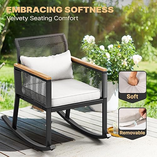 Miniatura 7 de YITAHOME Juego de 3 muebles de mimbre para patio al aire libre sillas de conversación de ratán para todo tipo de clima para patio trasero balcón y