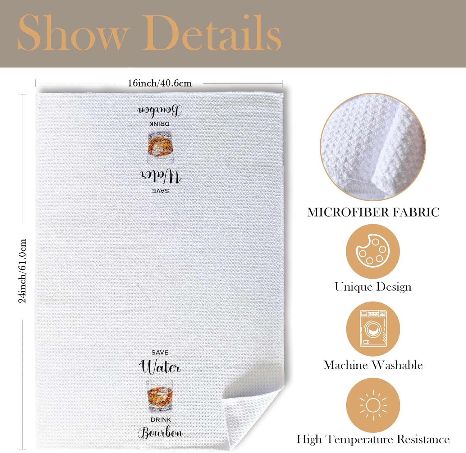 Funny Bourbon Kitchen Towels, Bourbon Gifts for Men Women Dish Tea Bar Towels, Gifts for Whiskey Lovers Decorative Hand Towel for Kitchen Bar Cart Decor, 16x24 Inch - Image 8