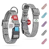 WAUDOG Reflective Cotton Dog Collar Eco-Friendly Alt to Nylon Collar for Small Medium and Large Dogs - Pet Collar with QR ID Tag - Puppy Collar for Large Breed Dogs - Adjustable Male Female Dog Collar