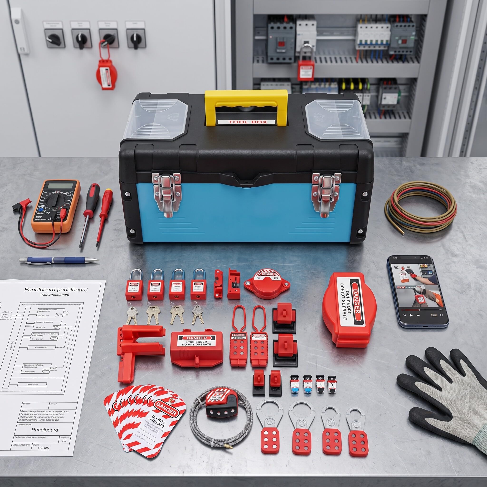Kit de Seguridad Industrial de 47 Piezas con Candados, Etiquetas de Bloqueo Eléctrico LOTO, 12 Etiquetas de Seguridad, Bridas para Cables