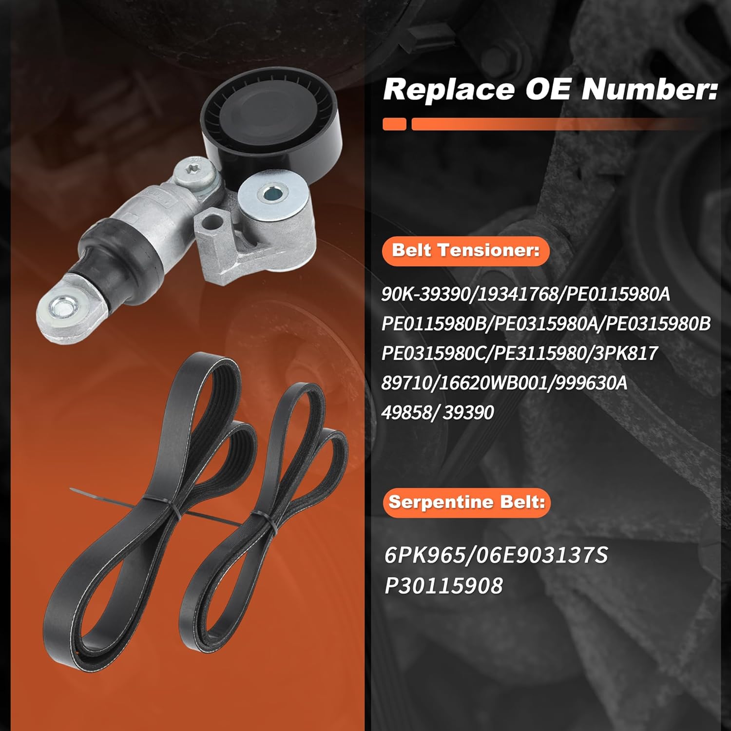 90K-39390 Serpentine Belt Drive Tensioner Kit for Mazda 3 6 6PK965 Drive Belt Tensioner Kit for Mazda CX-3 CX-5 CX-9 MX-5 Miata PE0115980A