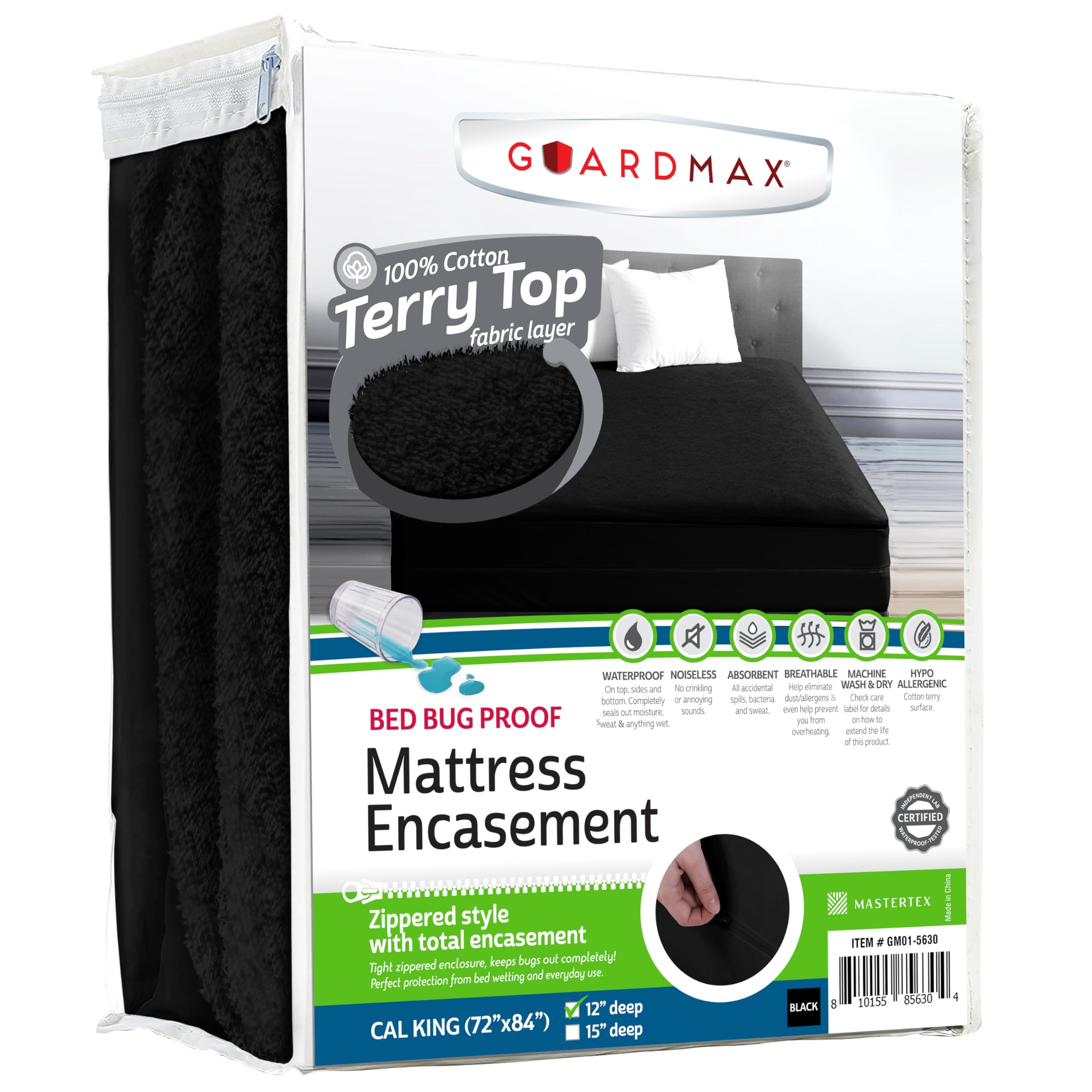Guardmax Mattress Cover from Terry Cotton, with Zipper, California King Size Bed, 100% Waterproof and Bedbug Proof, Absorbent Six-Sided Mattress Cover (Terry Cotton)