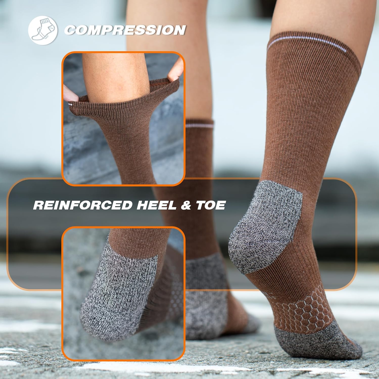 Rahhint Merino Wool Work Boot Socks 3 Pairs Durable Compression Moisture Wicking Anti Blister Cushion Hiking Running Socks - Image 5