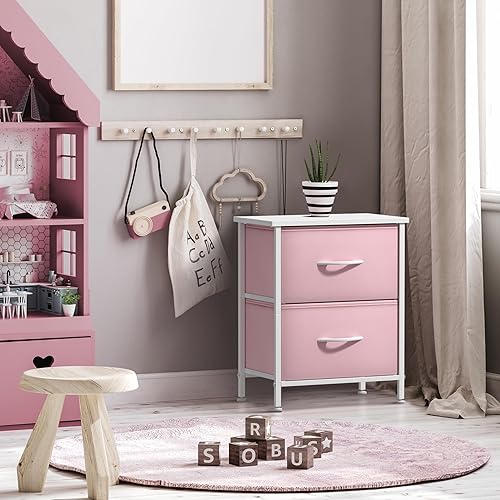 Miniatura 6 de Sorbus - Mesita de noche con 2 cajones - Mueble de noche para niños, mesa auxiliar, estructura de acero, parte superior de madera y contenedores de