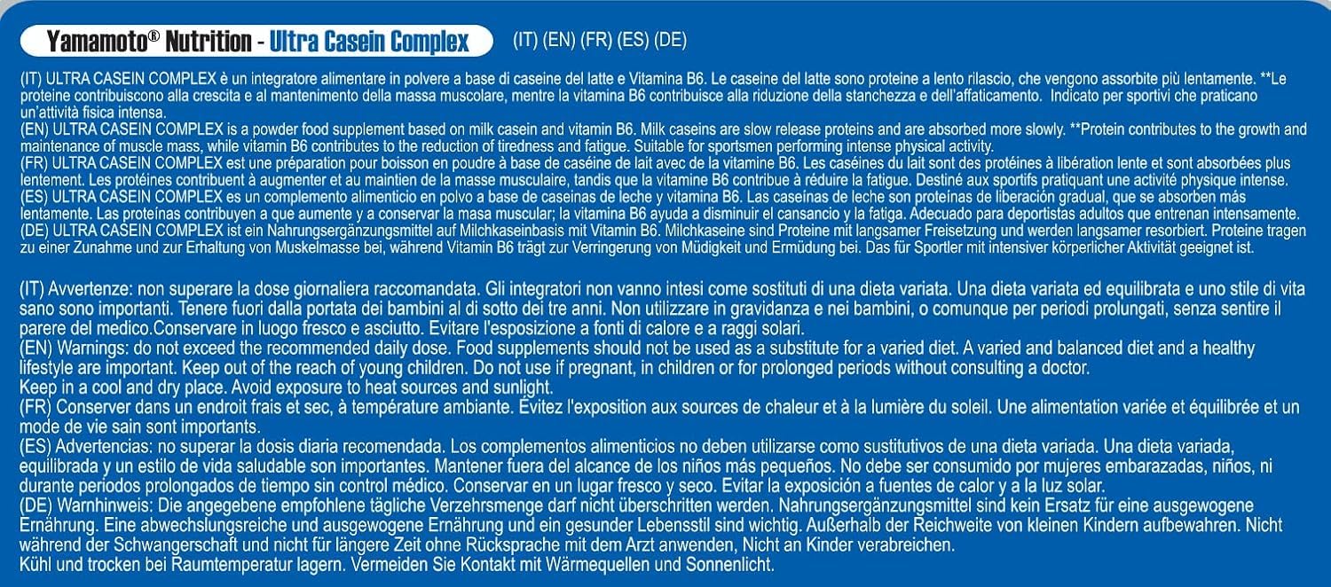 Yamamotò UltraCasein 2 kg - caseina micellare- Proteine siero del latte a letto rilascio. Senza Glutine (Vaniglia)