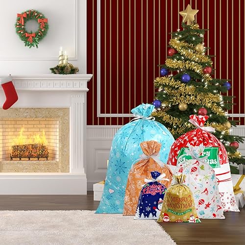 Miniatura 6 de CCINEE 40 bolsas de regalo de Navidad de varios tamaños, bolsas de regalo con lazo de cinta, bolsas de regalo de Navidad para suministros de fiesta