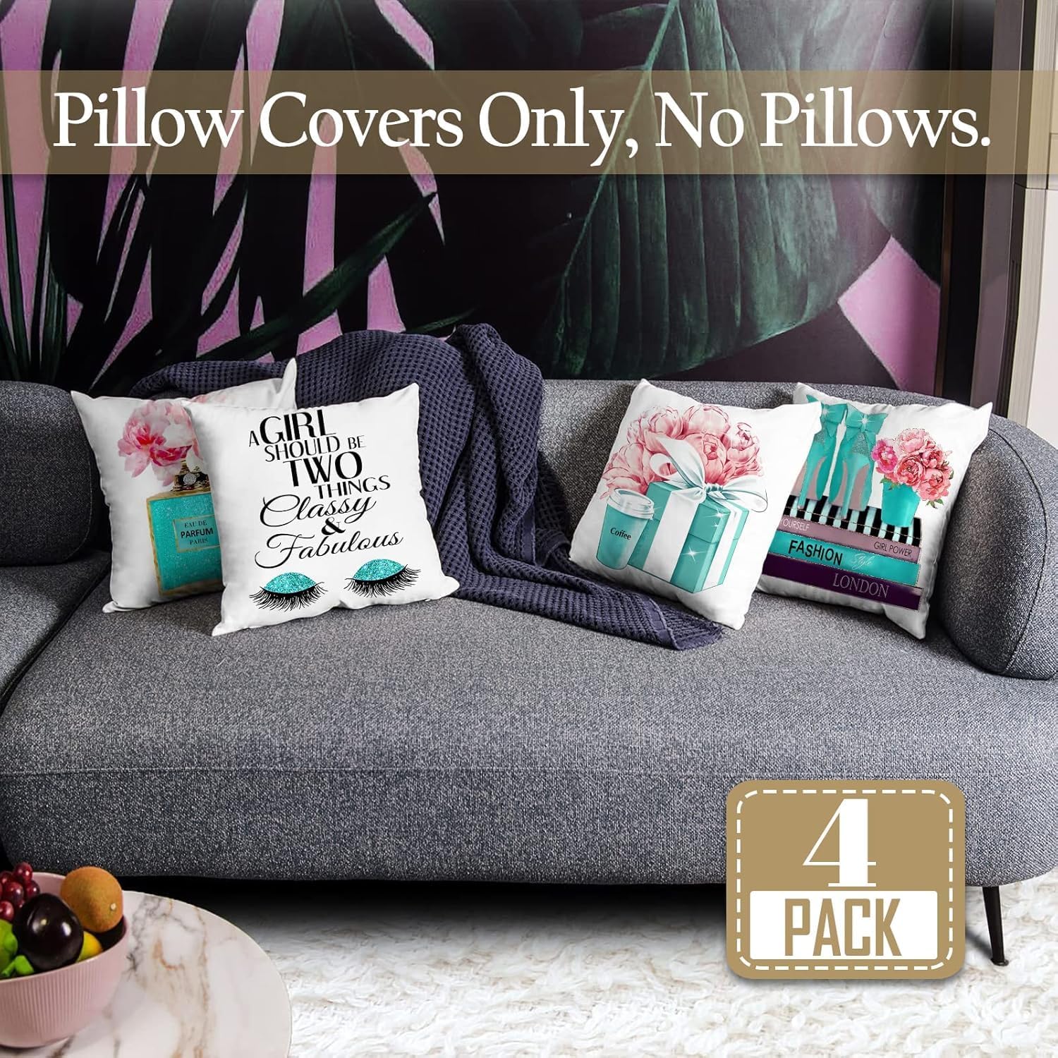 Set of 4 18x18 Fashion Decorative Pillow Covers Teal Pink image 5