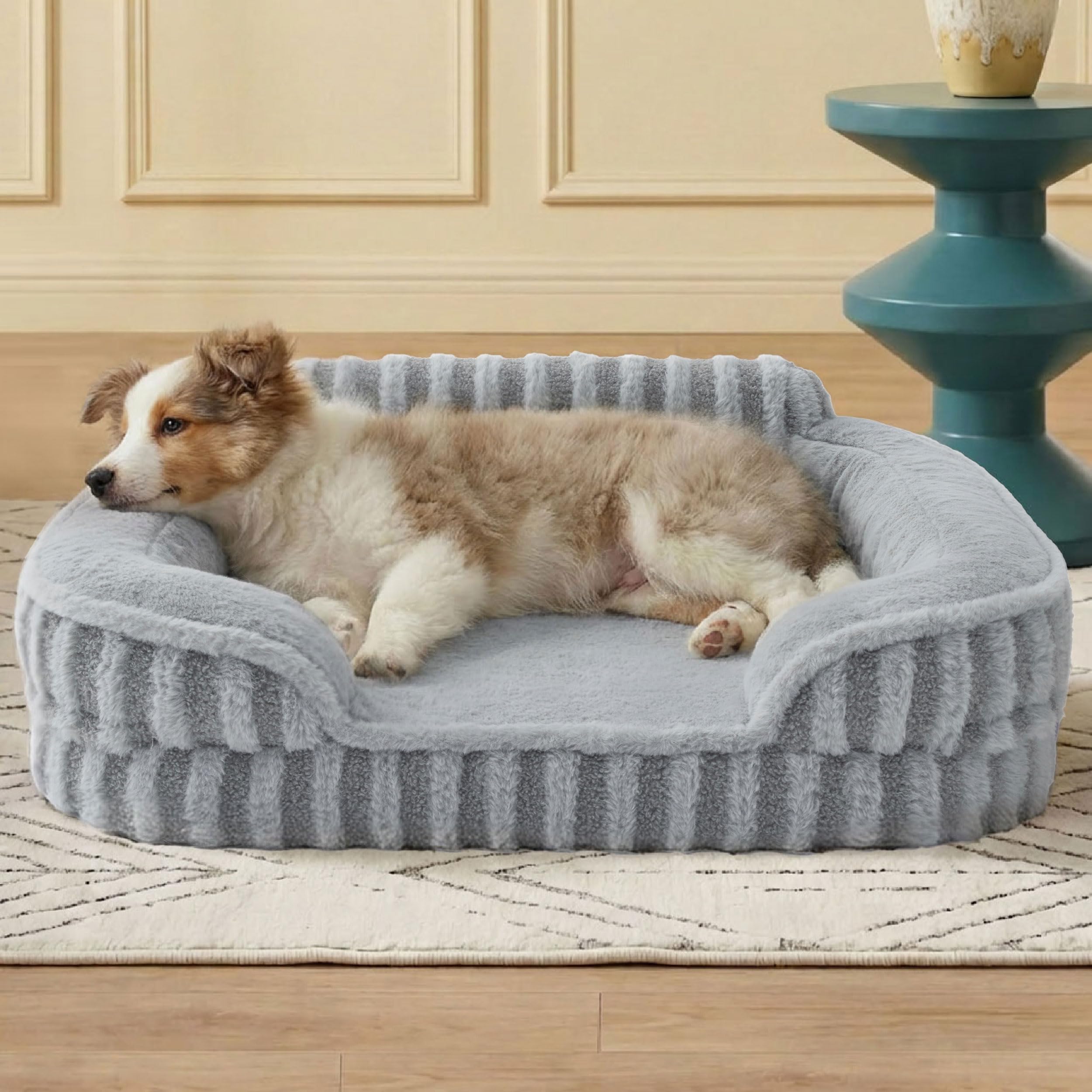 LE SURE Cute Dog Bed Medium Size Dog, Orthopedic Waterproof Medium Pet Beds with Sides, High Back Non-Slip Bottom and Egg-Crate Foam Pet Couch Sofa with Washable Removable Cover, Grey