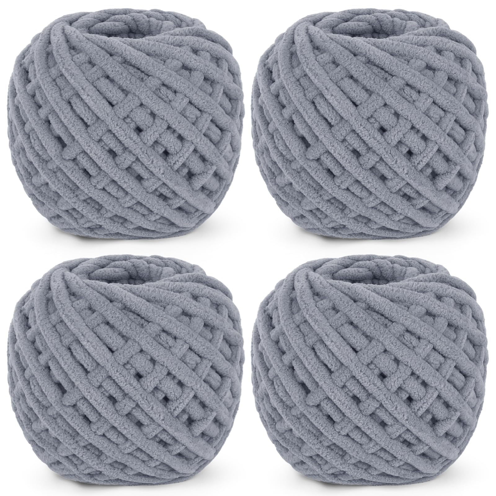 Reessy Chunky Yarn, 400g(4×100g) Chunky Wool for Knitting, Soft Fluffy Velvet Thick Yarn Set, Plush Yarns for Crochet Blankets Sweaters Shoes Hats Scarves and Amigurumi(Light Grey)