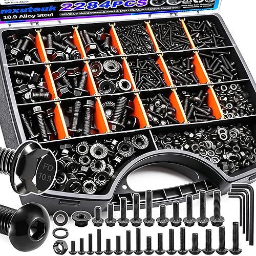 Miniatura 14 de mxuteuk Surtido de tornillos métricos M2 M3 M4 M5, 1084 piezas, tornillos de acero de aleación de grado 12.9, surtido de tuercas y arandelas, kit