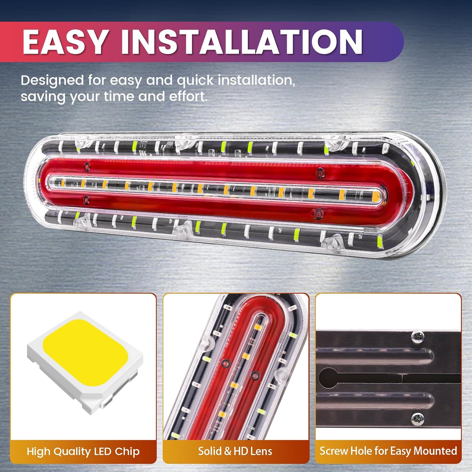 Ourbest Trailer Tail Light Bar, 11” 12V/24V Flowing Halo/Brake/Turn Signal Light (B)