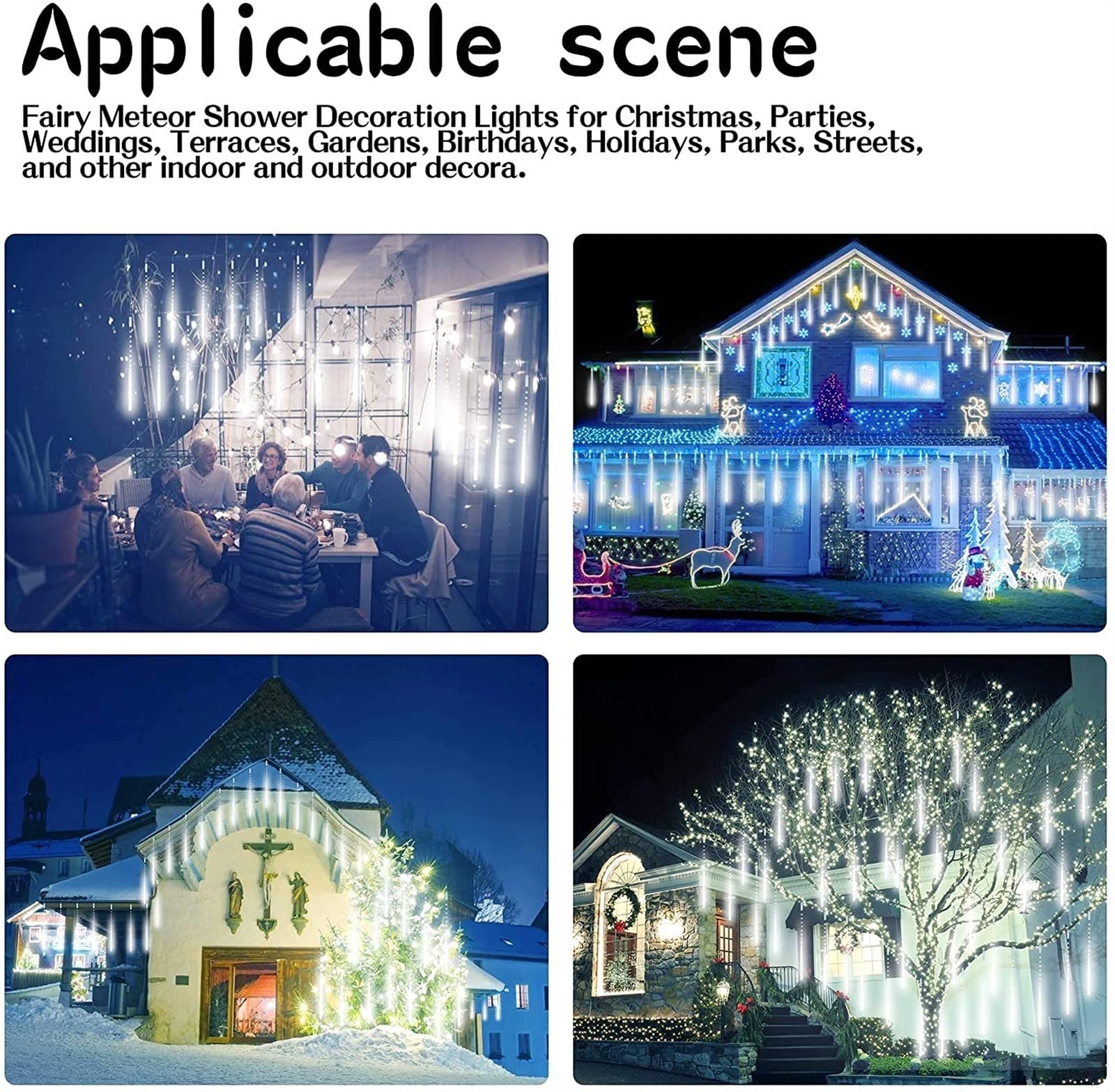 SCOZIA Luces LED de Cadena Que Caen Nieve 80 cm 10 Tubos 720 LED IP65 Luces LED Impermeables para Nevadas Luces de Lluvia de meteoritos mejoradas para decoración navideña, Bodas, Fiestas, Rosa