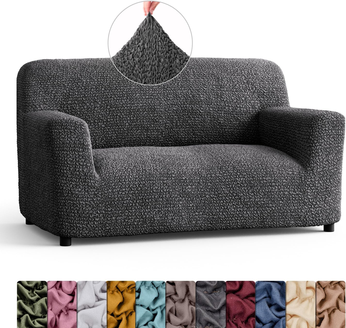 Menotti 2 Seater Couch Cover - Loveseat Slipcovers - Soft Polyester Fabric Settee Sofa Cover - Stretch Elastic Stylish Furniture Protector for pets - Sofa Cover - Microfibra - Grey (2 Seater)