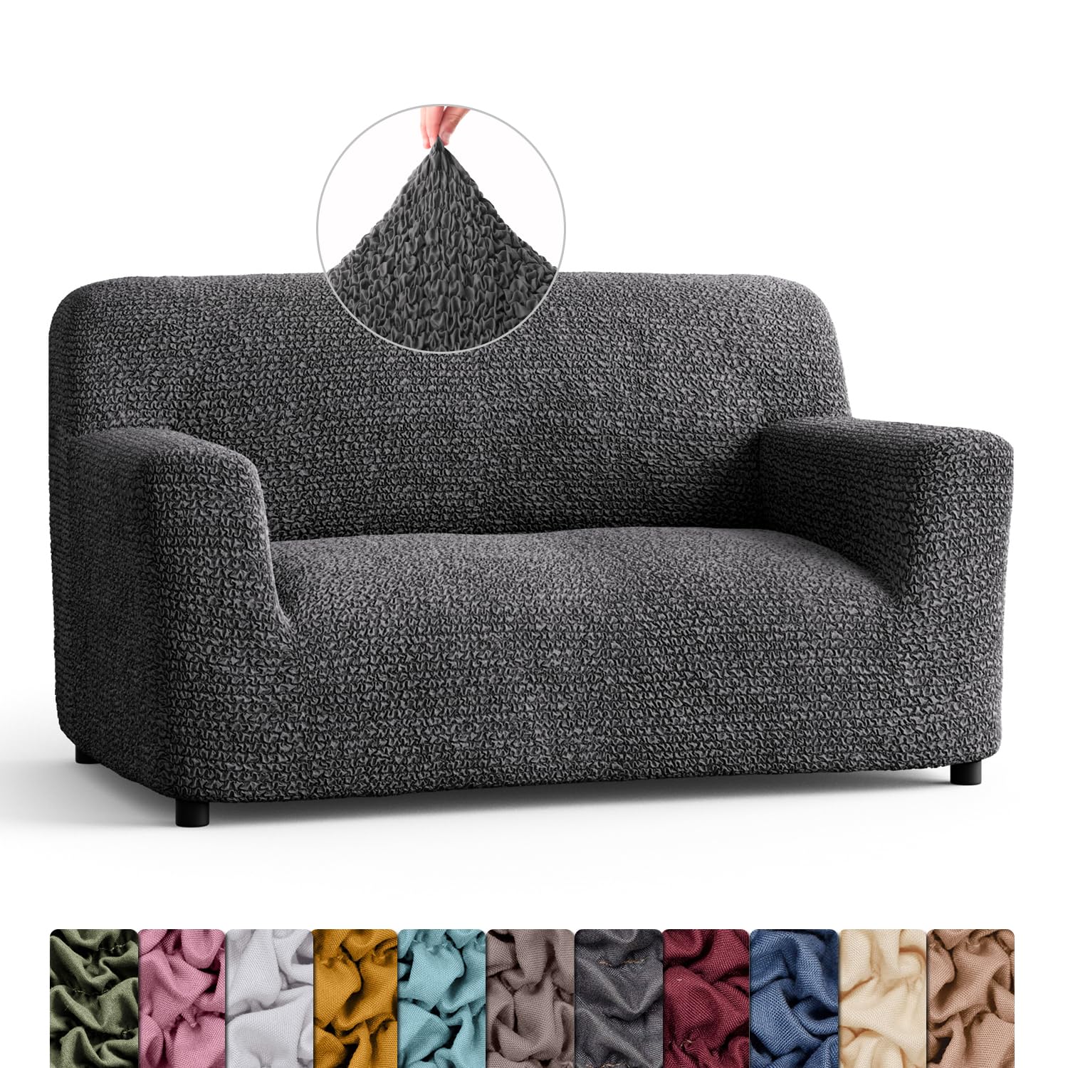 Menotti Grey 2 Seater Couch Cover - Loveseat Slipcovers - Soft Polyester Fabric Settee Sofa Cover - Stretch Elastic Stylish Furniture Protector For Pets - Sofa Cover - Microfibra - (2 Seater)