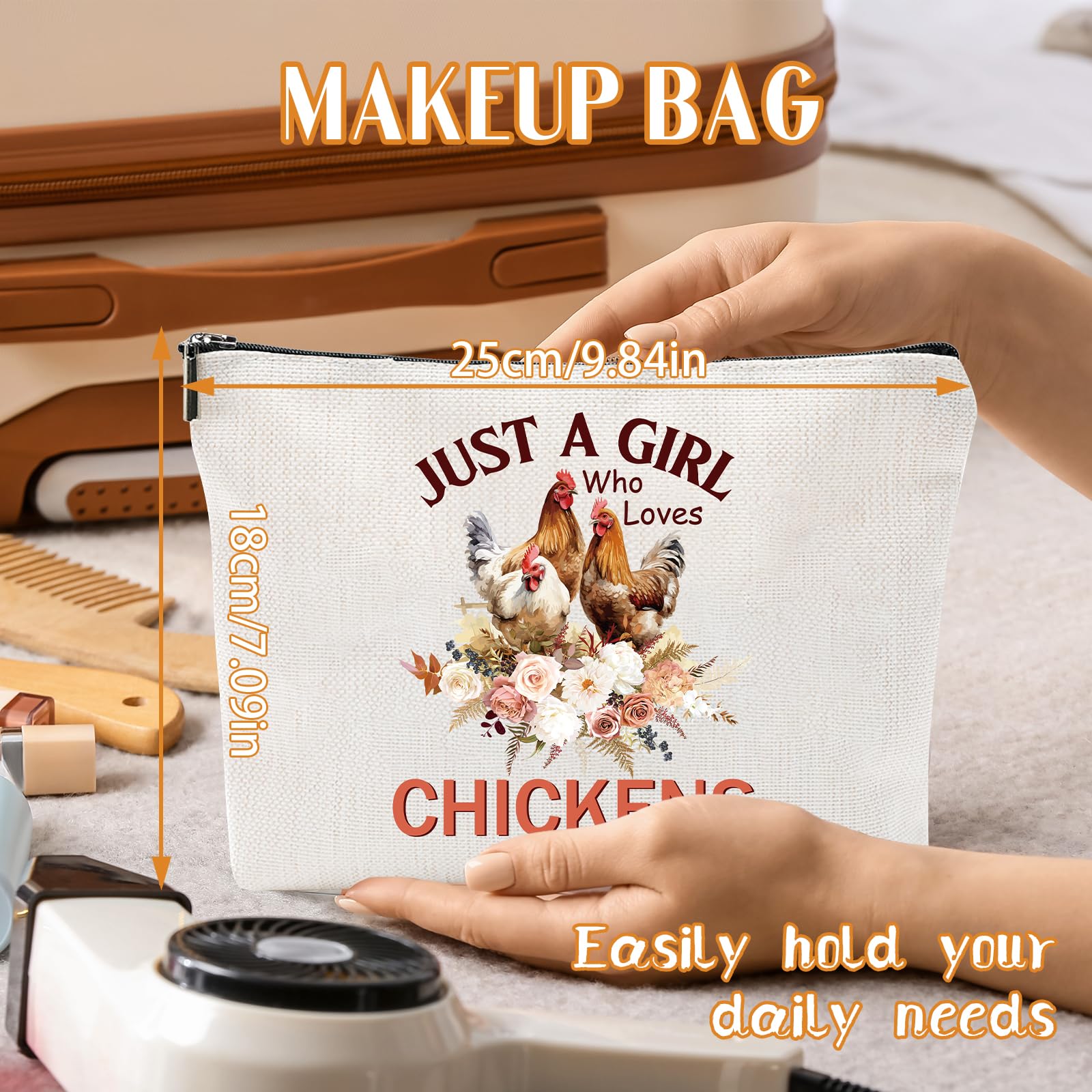 Sitsink Funny Gifts for Chicken Lovers - Just a Girl Who Loves Chickens Unique Gifts for Women, Rooster Flower Bouquet Makeup Bags, Gifts for Best Friends Birthday, Chicken Mom Stuff Girls Gifts