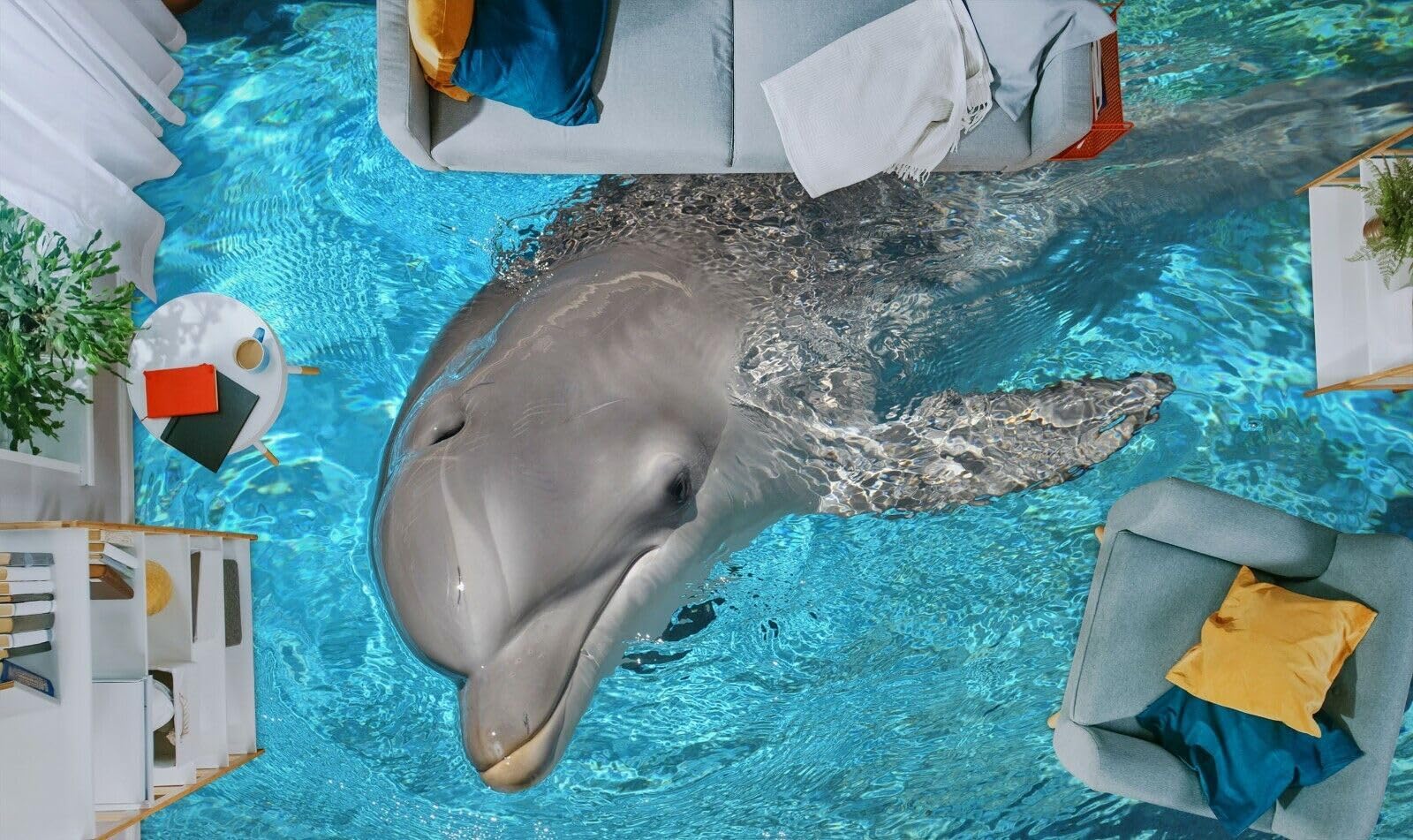Cartel De Decoración De Piso Murales de papel pintado para suelo de delfines oceánicos en 3D, 250 x 175 cm Murales Pegatinas Cuarto de baño Vinilo autoadhesivo Papel tapiz