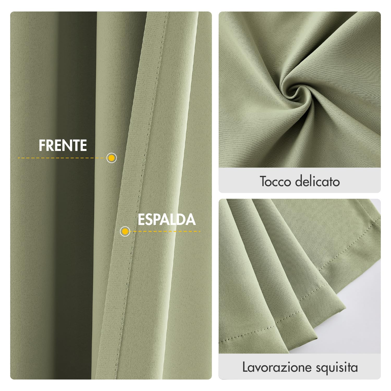 Woaboy Tenda oscurante termica fettuccia 2 pezzi L140xA175 Verde Salvia