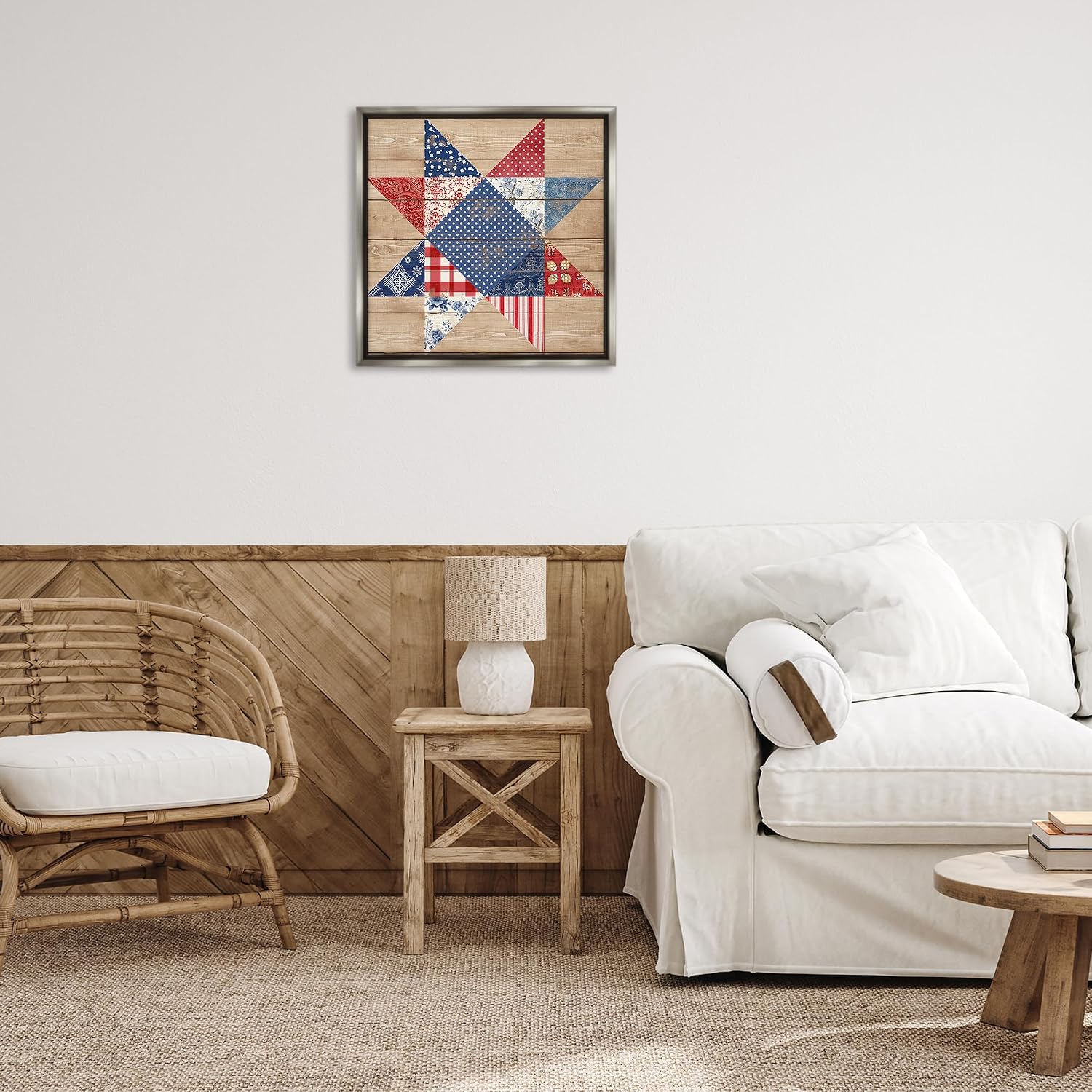 Rustic Americana Quilt Pattern, 24 x 24 Inch Canvas in Floater Frame