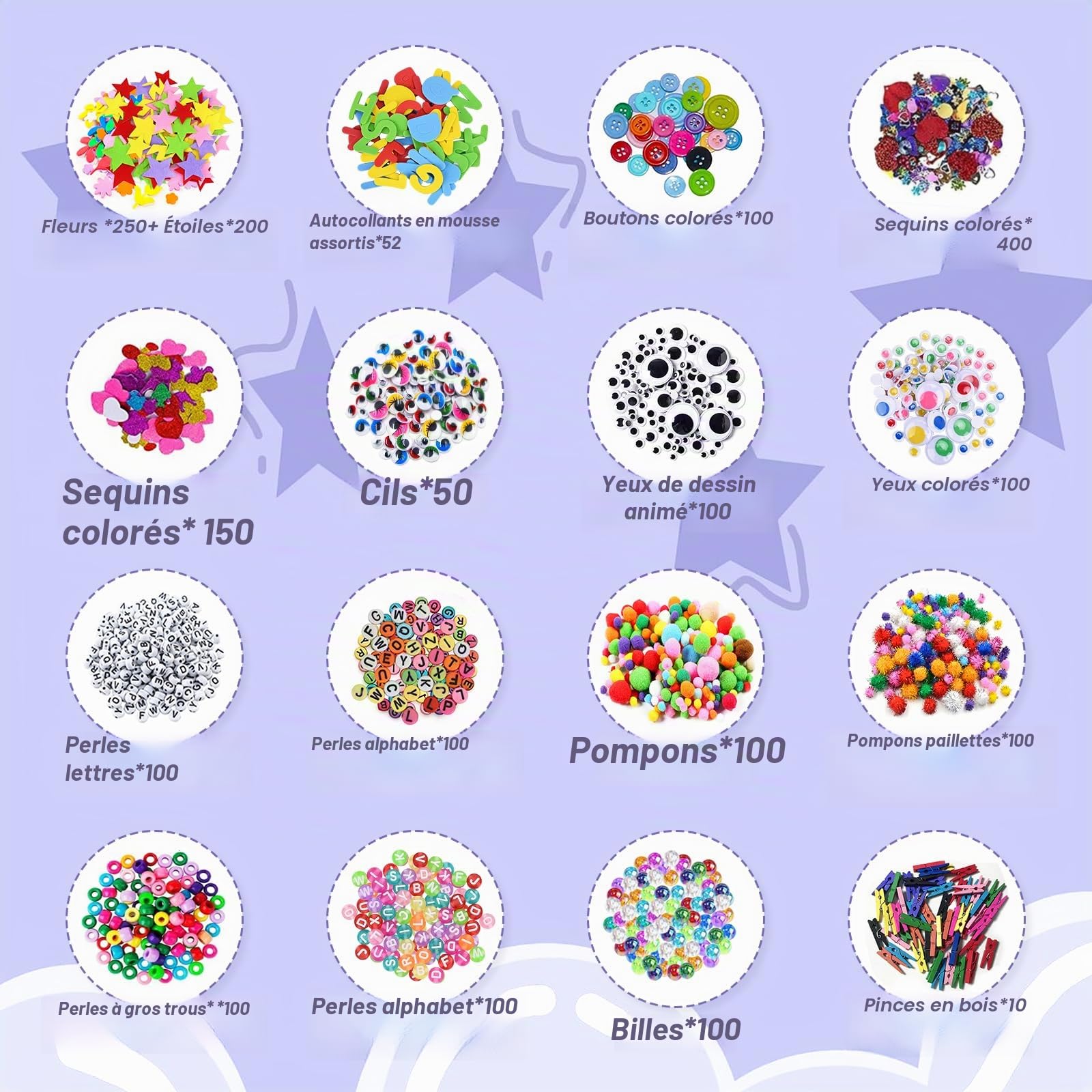 JOTOL Kit Bricolage Enfant,3100+PCS Activites Manuelles pour Enfants,Loisir Creatif avec Cure-Pipe,Pompon,bâton,Perle de Lettre,du scrapbooking,DIY Activites Manuelles
