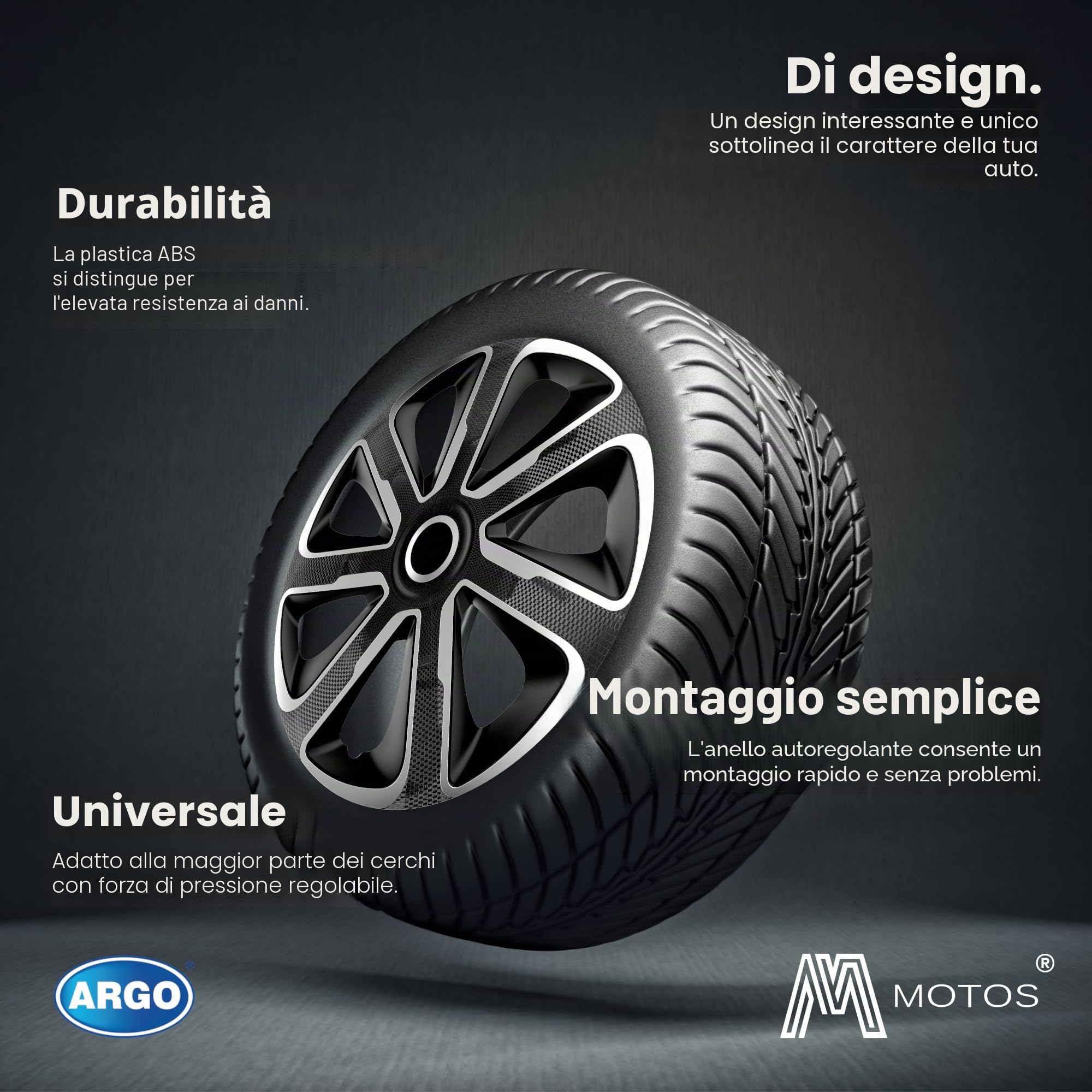 M MOTOS Set di 4 Copricerchi 16 pollici - Eliminate i graffi con questi copriruota flessibili e leggeri da 16 pollici. Facili da installare, non richiedono attrezzi e proteggono dallo sbiadimento!
