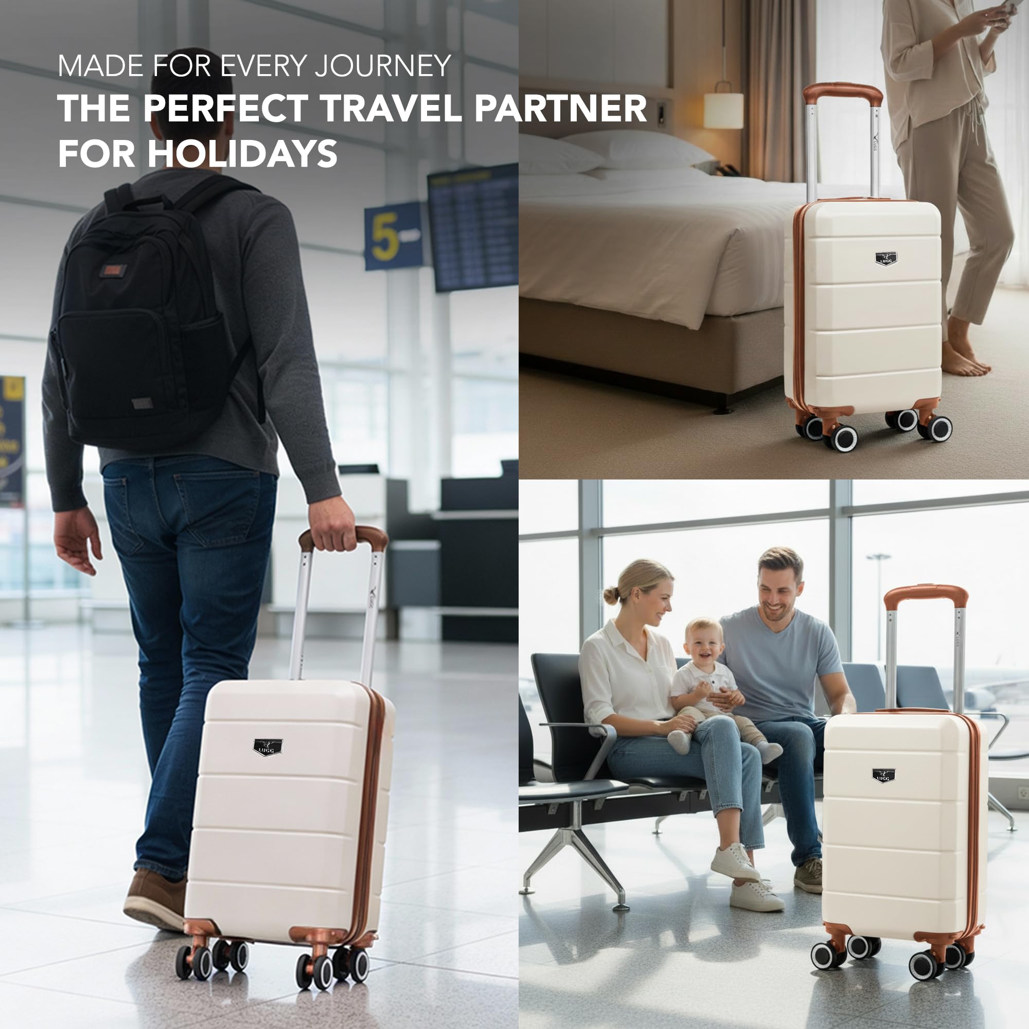LUGG - Jetset 40cm Suitcase - 40x30x20cm- Ryanair Compatible - Underseat Size - Hard Shell ABS - Spinner & Removable Wheels - Lightweight Travel Luggage- Cream/Brown — view 9