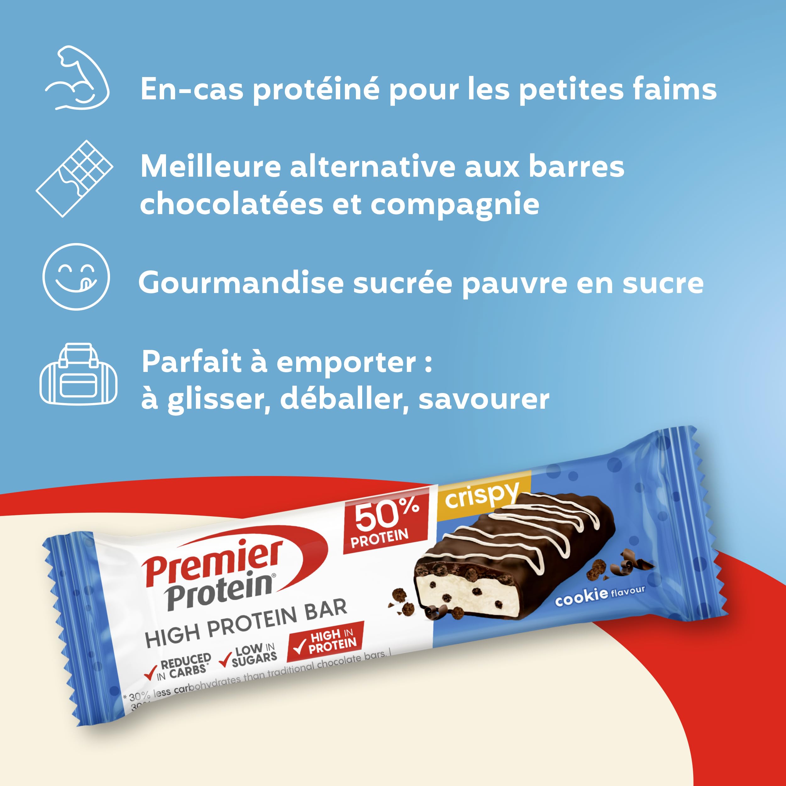 Premier Protein High Protein Bar Crispy Cookie 16x40g - High Protein Low Sugar Riegel + Palmölfrei