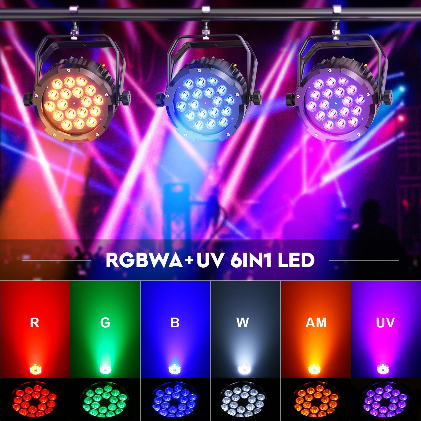 IP67 200W Par LED Lumière de Scène étanche, RGBWA + UV 18 LED Imperméable Éclairage de Scène DMX 6/10CH, Lumière Par pour Jours de Pluie Extérieur Mariage Halloween Noël