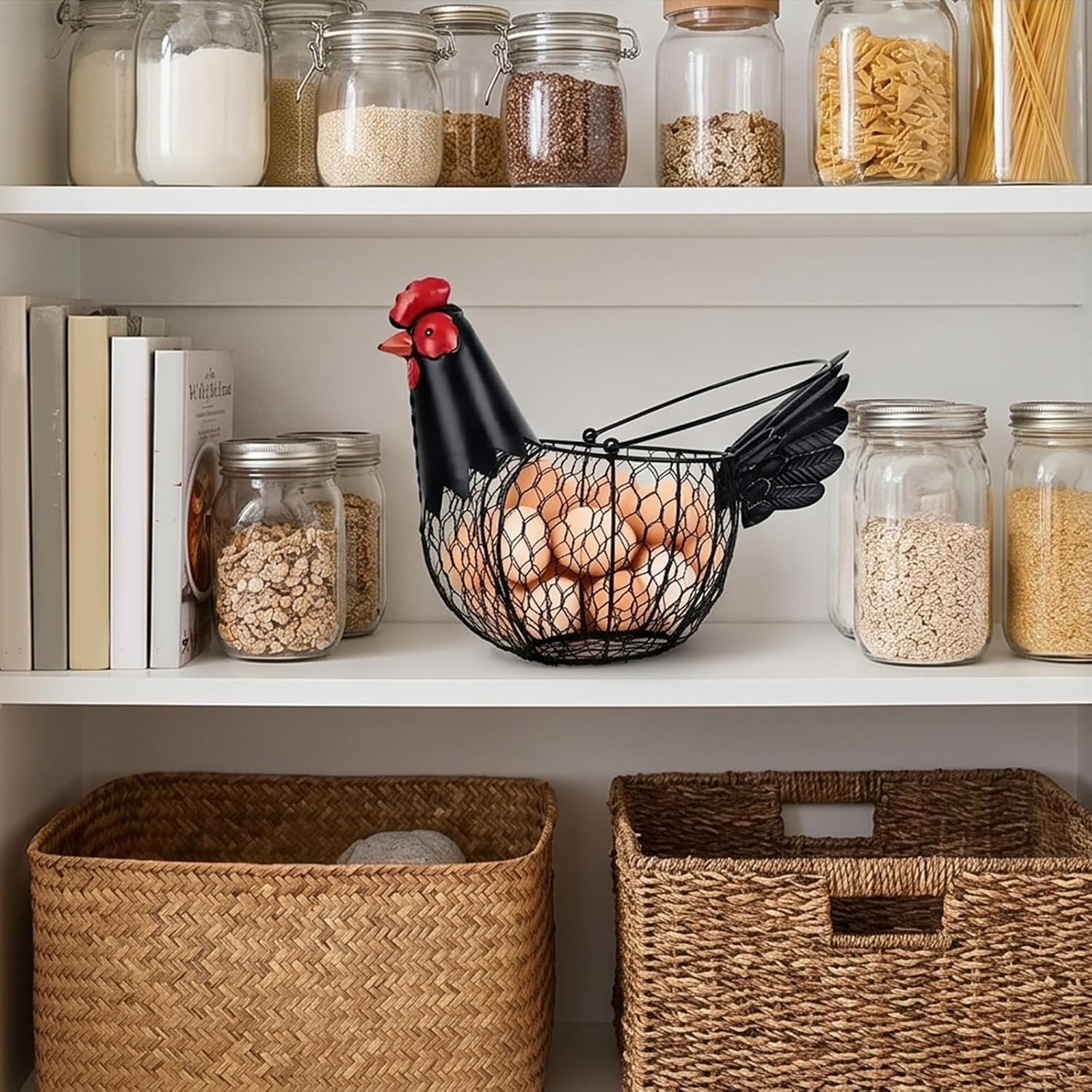 Iron Chicken Shaped Eggs Container Metal Wire Eggs Basket with Handle for Kitchen or Dining Room Decoration Iron Oocyte Owner