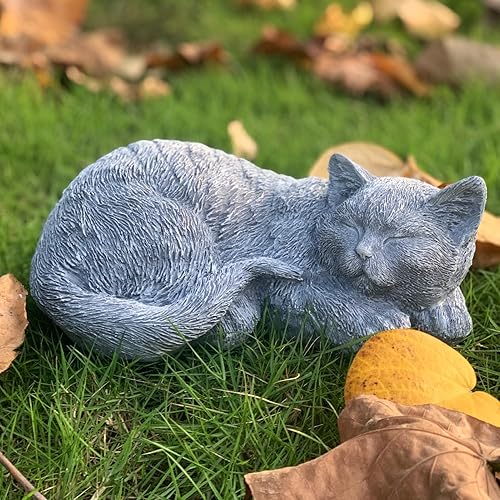 Miniatura 10 de Estatua de gato dormido, decoración de jardín, escultura y figura de gato al aire libre, estatua atigrada en blanco y negro para patio, césped,