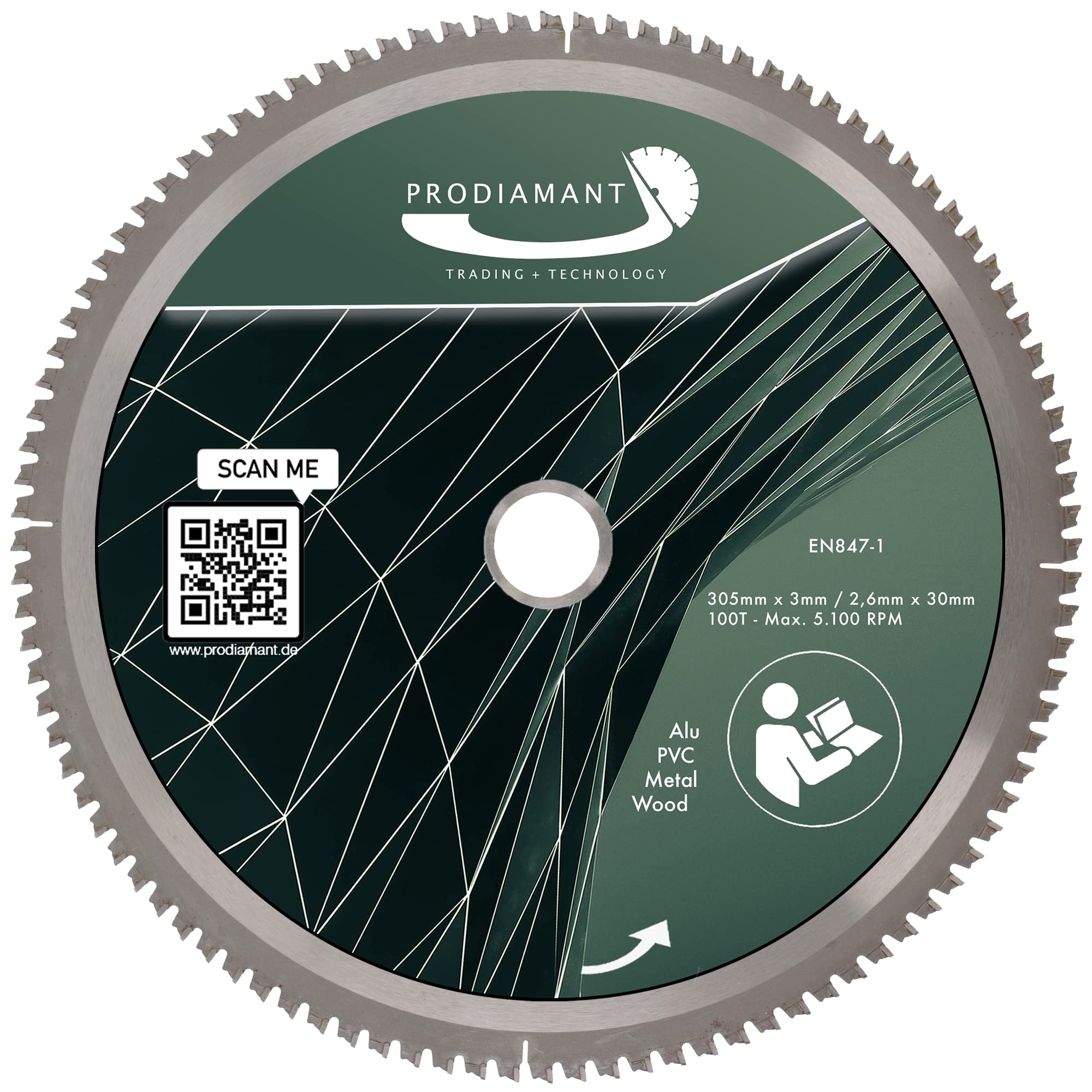 PRODIAMANT - Lama per sega in metallo duro, per legno, alluminio, plastica e laminato, con denti HM TCT, per sega da banco, sega troncatrice e sega circolare, 305 x 30 mm
