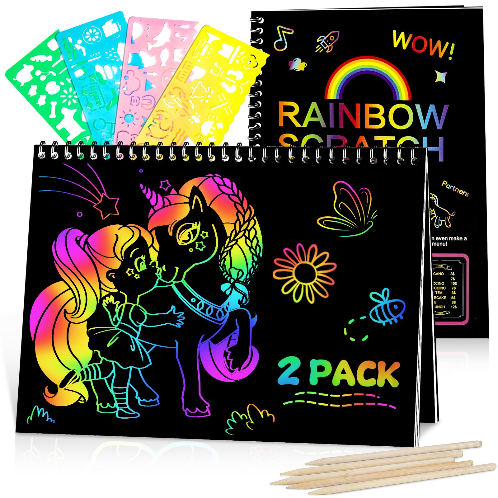 Winstico Scratch Art Paper Set - Birthday Gifts for 3-10 Year Old Girls Boys, Arts and Crafts Kit for Kids Age 4-7, Creative Rainbow Drawing Toys for 6-12 Year Olds