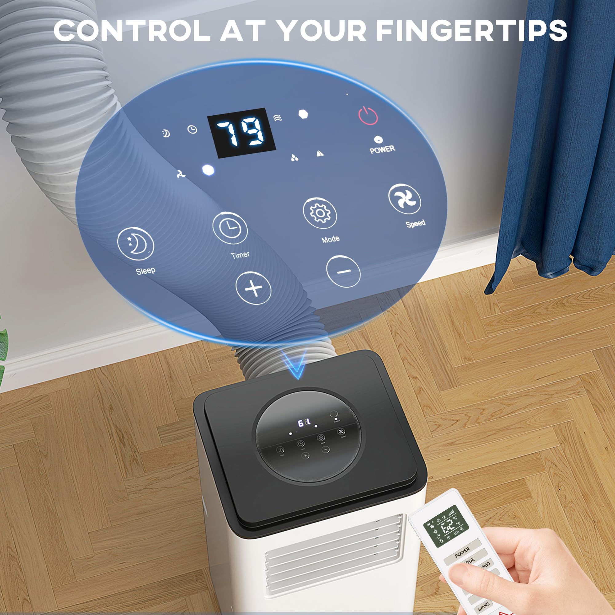 Aire acondicionado de 8000 BTU para habitaciones de hasta 345 pies cuadrados, unidad de CA 5 en 1 con ventilador de refrigeración, deshumidificador, automático, apagado y control remoto 5