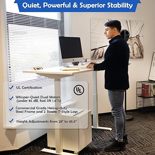 Miniatura 4 de Escritorio de pie de 60 x 30 pulgadas, escritorio eléctrico de doble motor de altura ajustable para el hogar y la oficina, escritorio de instalación