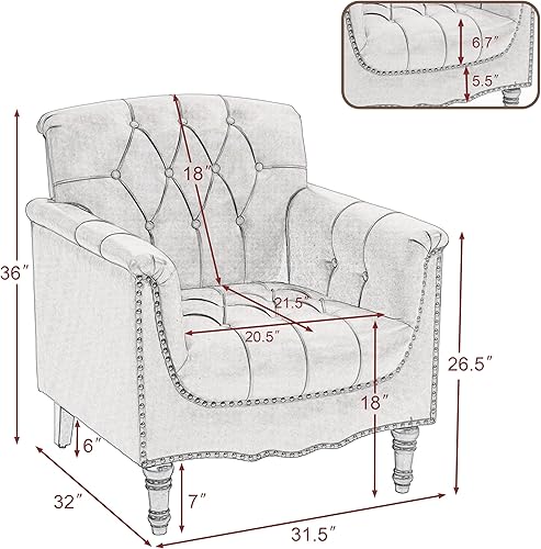 Miniatura 2 de UIXE - Juego de 2 sillas decorativas de cuero sintético, cómodo sillón tapizado para sala de estar, silla con botones decorativos y brazos, sofá