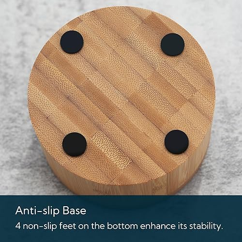 Miniatura 4 de KITCHENDAO Caja de cuenco de bambú para sal, elegante recipiente de sal de cocina con tapa magnética giratoria para almacenar pimienta, especias,