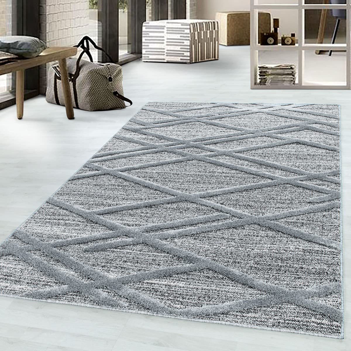 Tapis PISA 4706 au design moderne gris 80 x 150 cm aux finitions textiles soignées