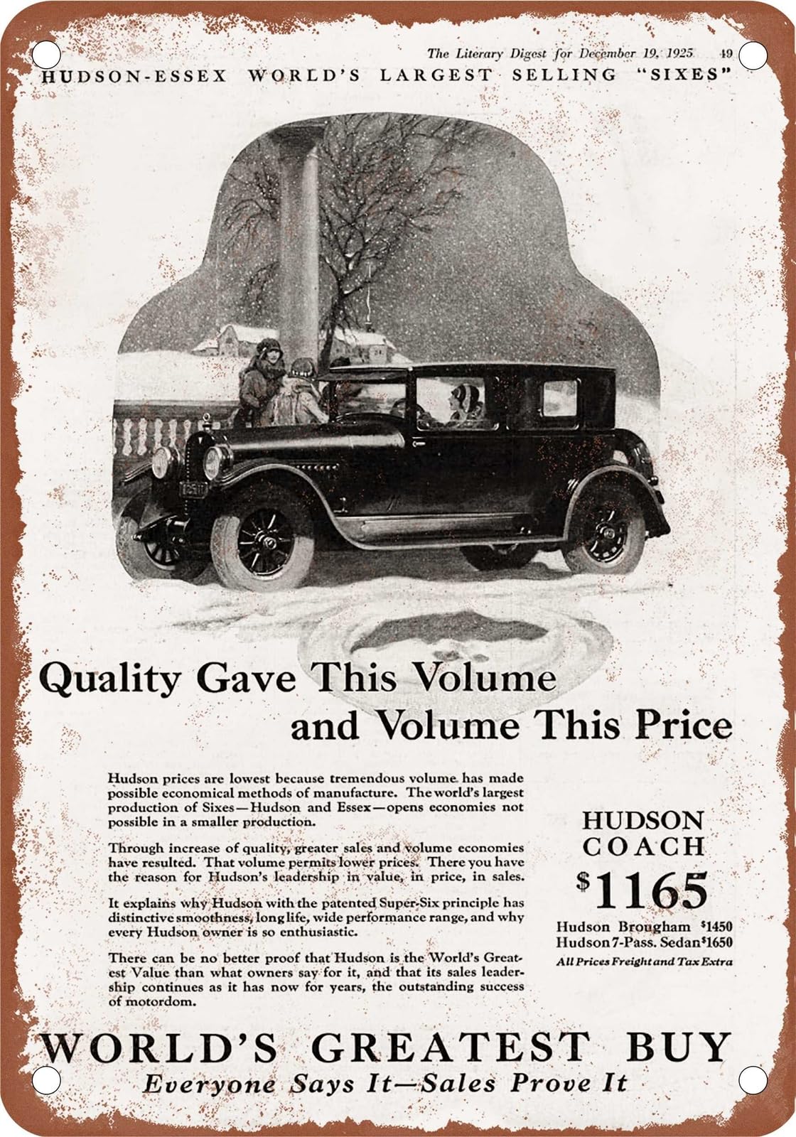 Miaomansenstore Metal Sign - 1926 Hudson Vintage Ad 01 - Old Retro Rusty Look Home Decor