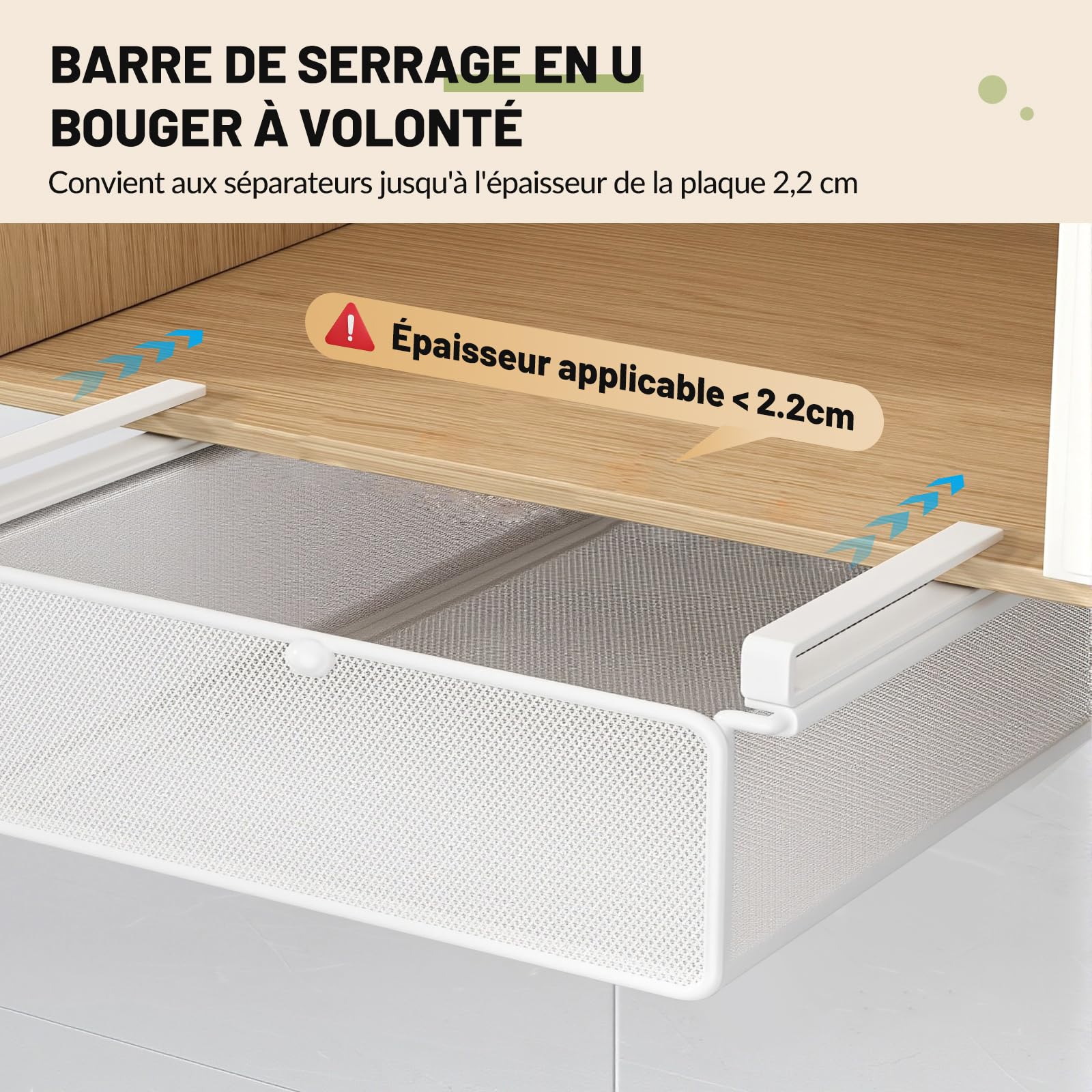 LOVIVER Panier en Fer à Tiroir Coulissant Suspendu, Panier de Rangement Coulissant sous Étagère, Organisateur de Rangement sous Armoire pour Chambre à Coucher/Comptoir/Armoire, Blanc, 29 * 46 * 9cm