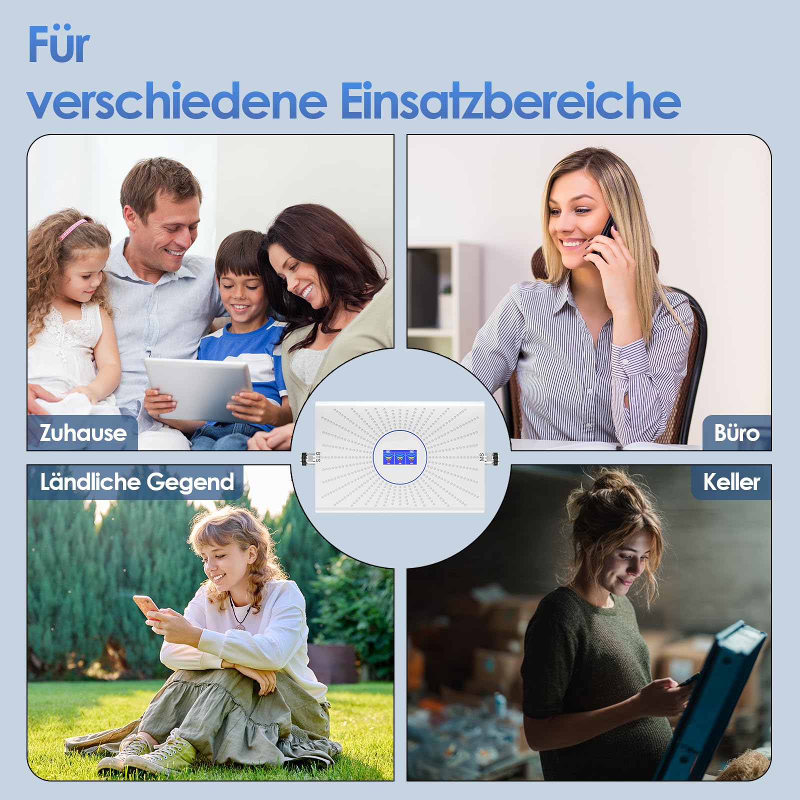 Handy Signalverstärker für Haus Mobilfunkverstärker 900/1800/2100MHz GSM LTE Repeater für Telekom Vodafone O2 70dB DREI-Band-Verstärker mit Yagi Außenantenne LCD-Anzeige für Home Office