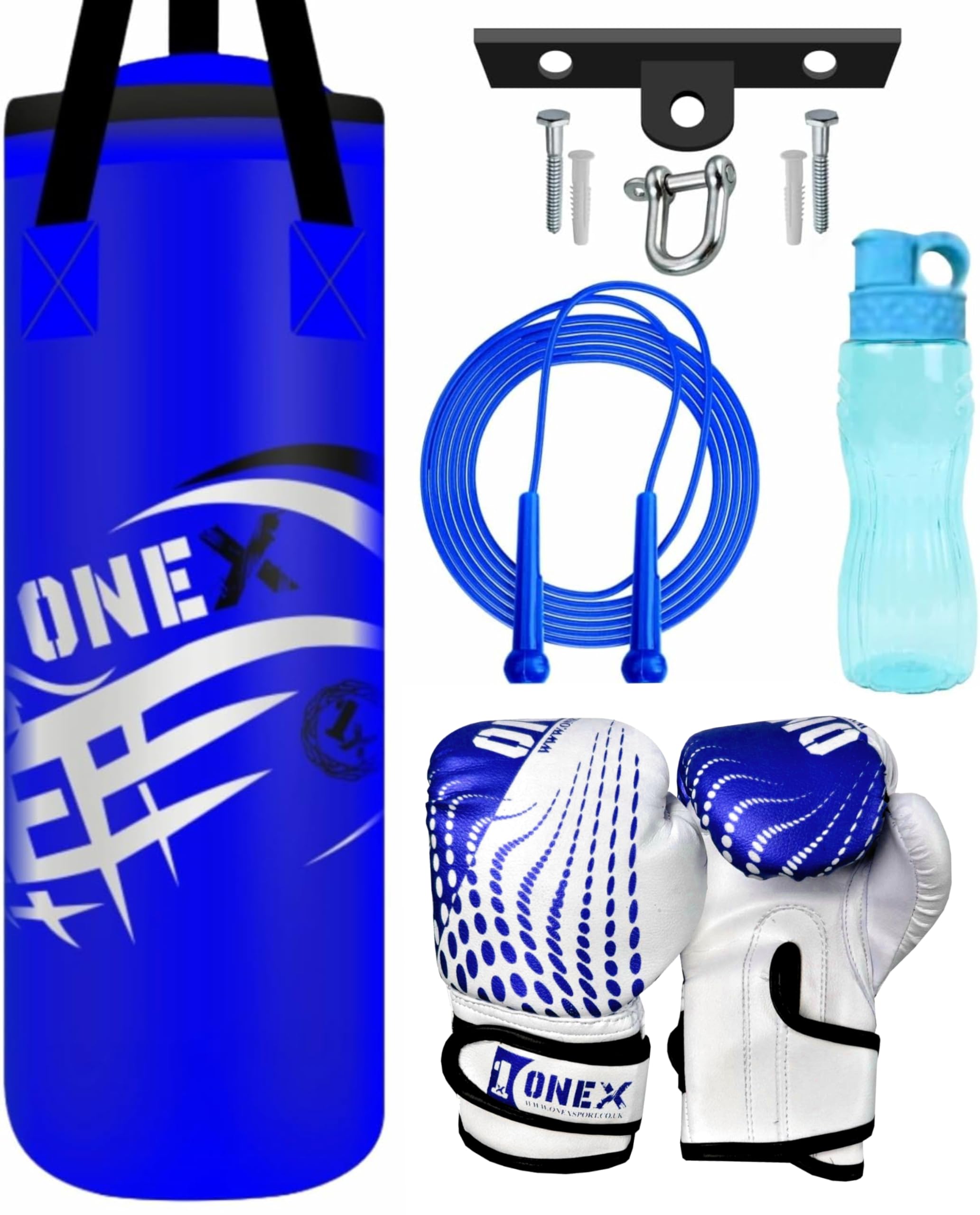 Kids Punching bag Gloves Boxing Bag Rucksack Mount Hook Set 2ft Set, for Junior/Children Workout (Blue)