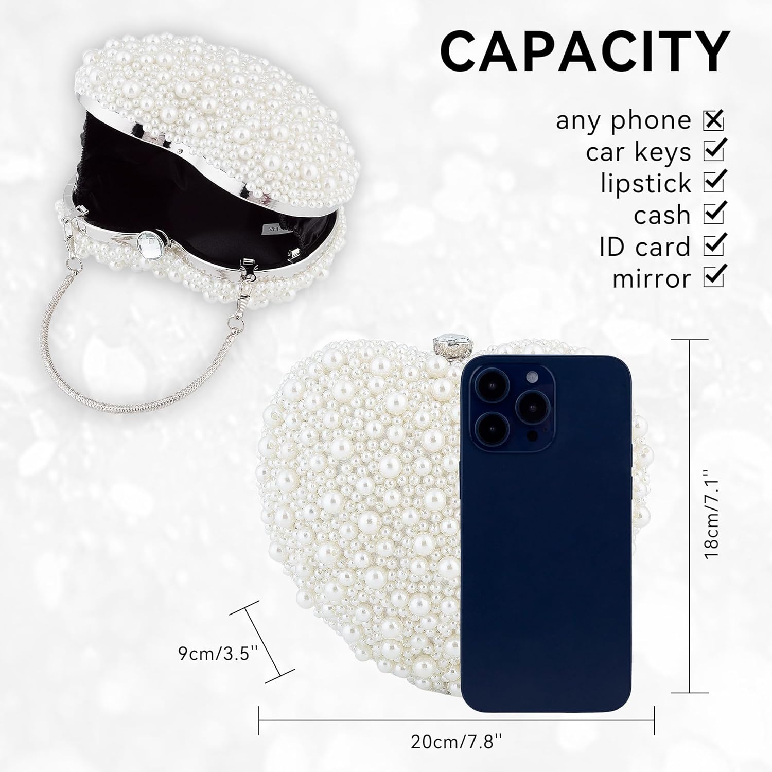 Tmore Heart Pearl Clutch Purse for Women,Beaded Evening Clutch Bag Wedding Party Purse Handbag - Image 4