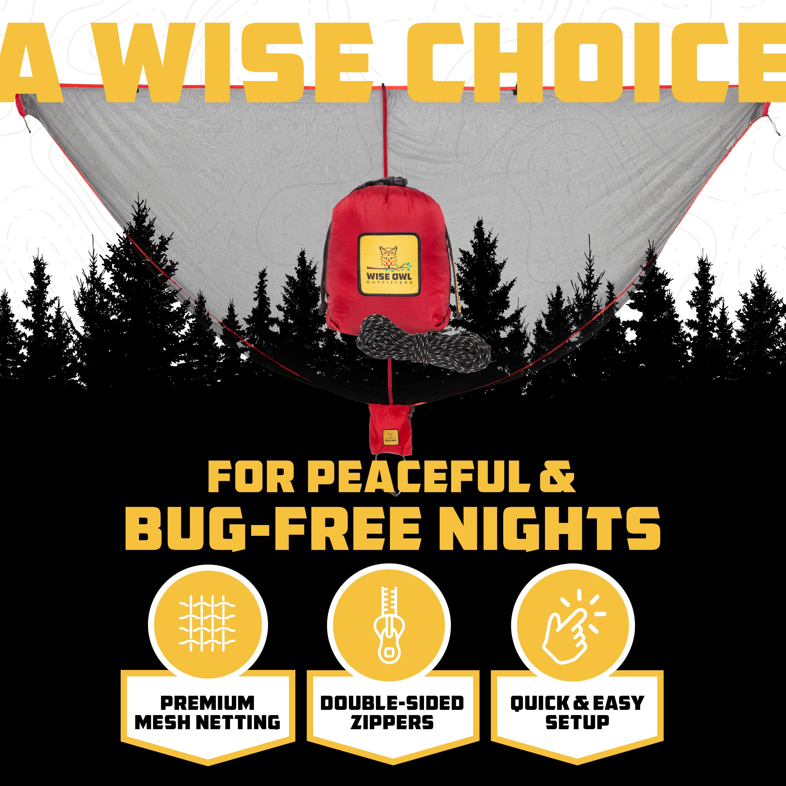 Wise Owl Outfitters Moskitiera SnugNet do hamaków, jakość premium, siatka hamakowa z dwustronnym zamkiem błyskawicznym, niezbędny sprzęt kempingowy, czerwona
