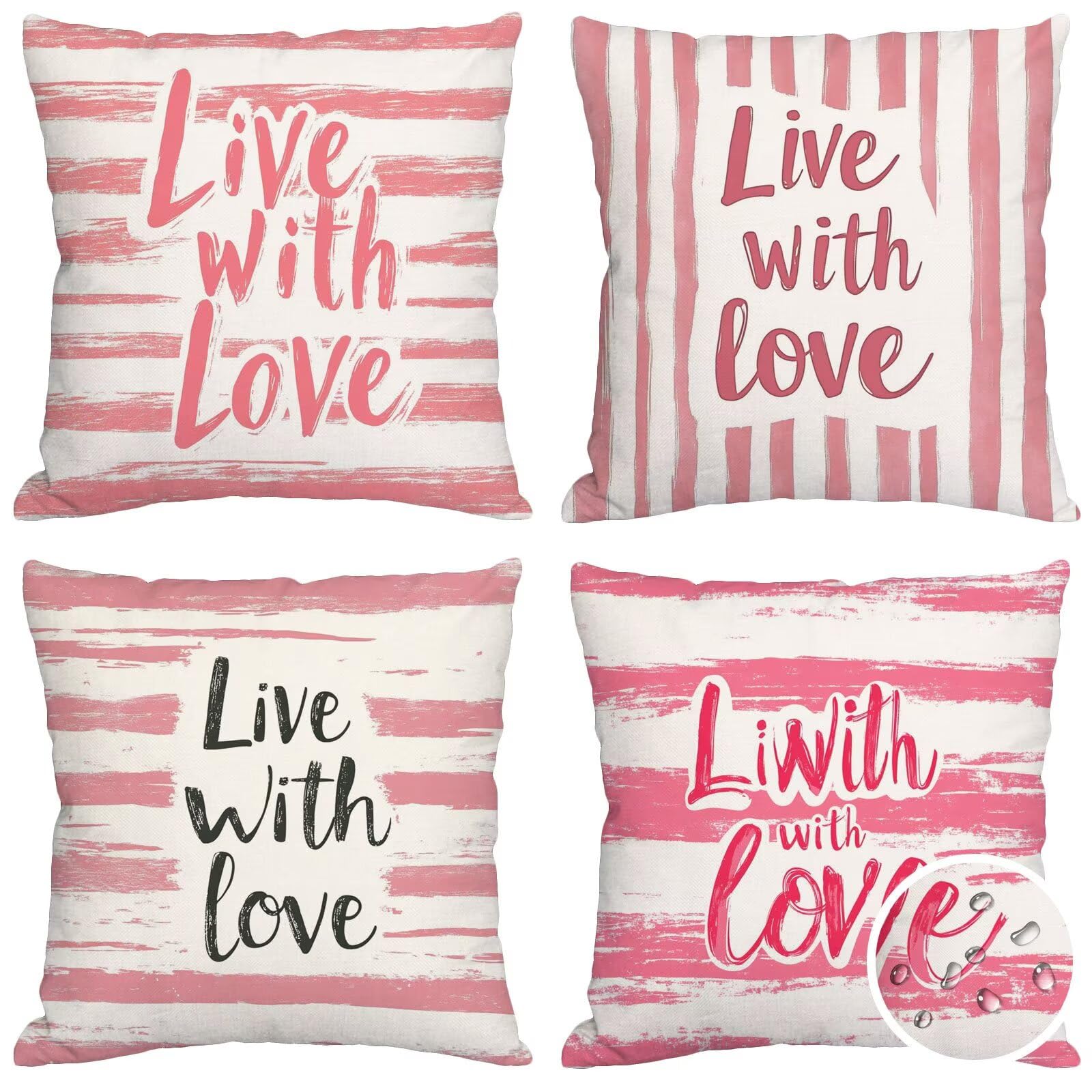 rosa Cuscini per Divano Esterno Giardino Cuscini per Divano Grandi 70x70 cm San Valentino Copricuscini Impermeabili Linoi Set di 4 Cuscino Decorativi per Interno/Esterno Balcone Patio Regalo Y-1020
