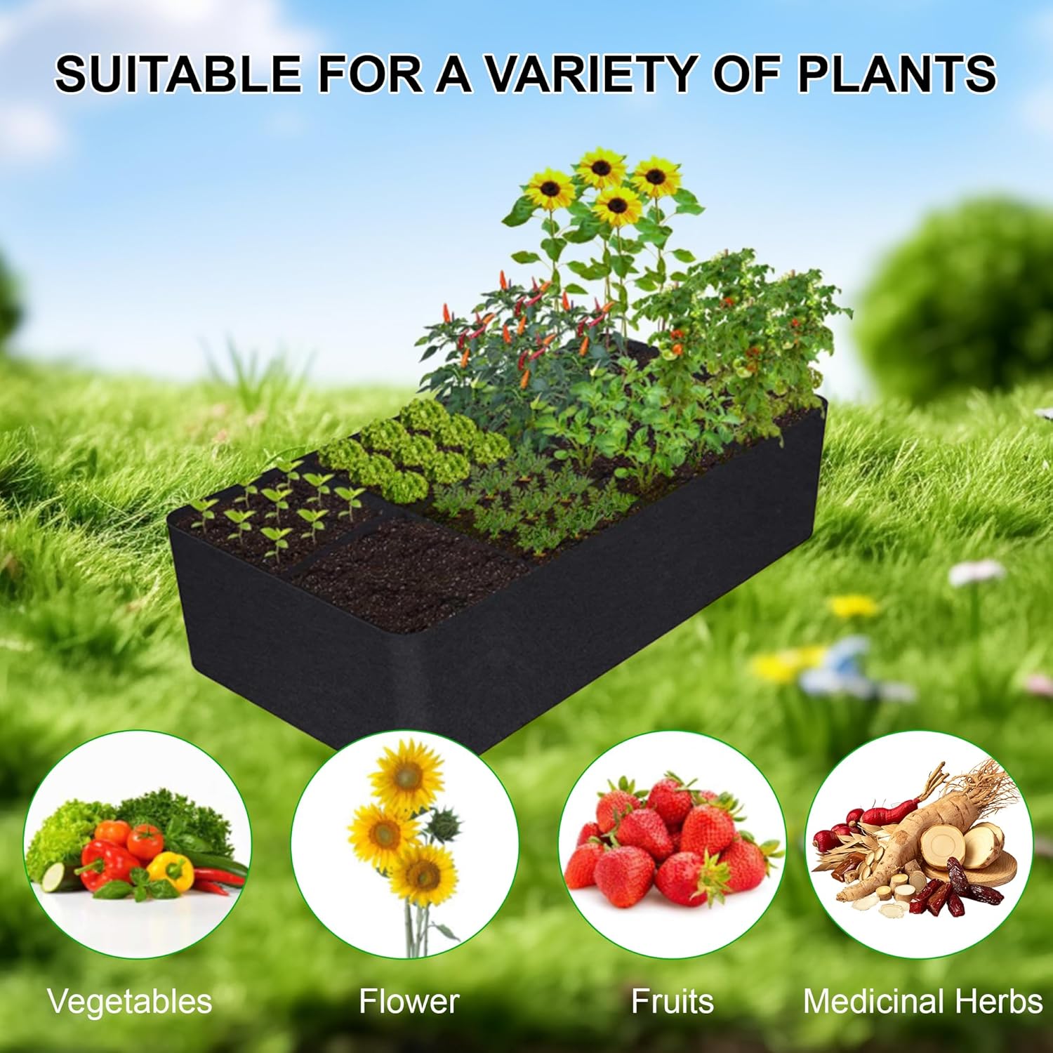 KONGDY 6 Grids Plant Grow Bags, 4x2x1ft. 57 Gallon Potato Tomato Planter Durable Fabric Garden Grow Bags for Outdoor Garden Flowers Vegetables 2 Packs